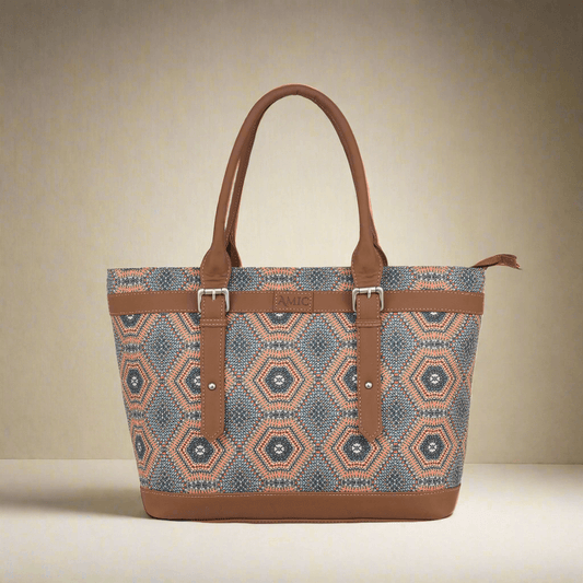 Hexagon Pattern Vegan Leather Tote Bag for Women - Elegant & Versatile | Amic Bags - Amic