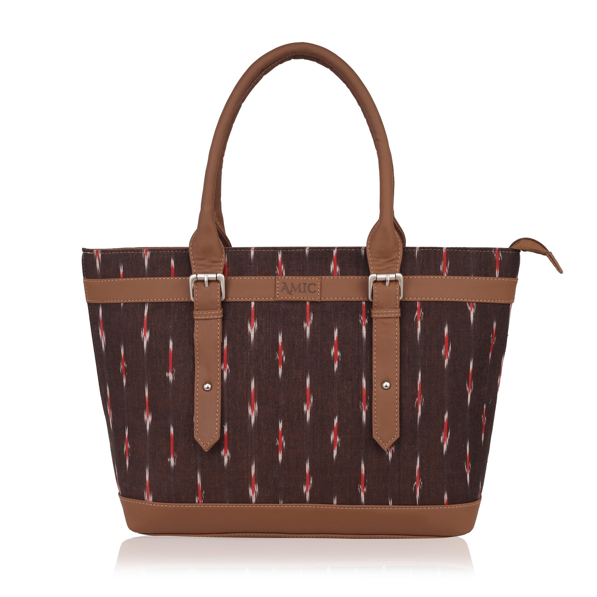 Brown Ikat Vegan Leather Tote Bag for Women - Elegant & Functional | Amic Bags - Amic