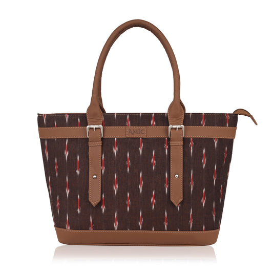 Brown Ikat Vegan Leather Tote Bag for Women - Elegant & Functional | Amic Bags - Amic