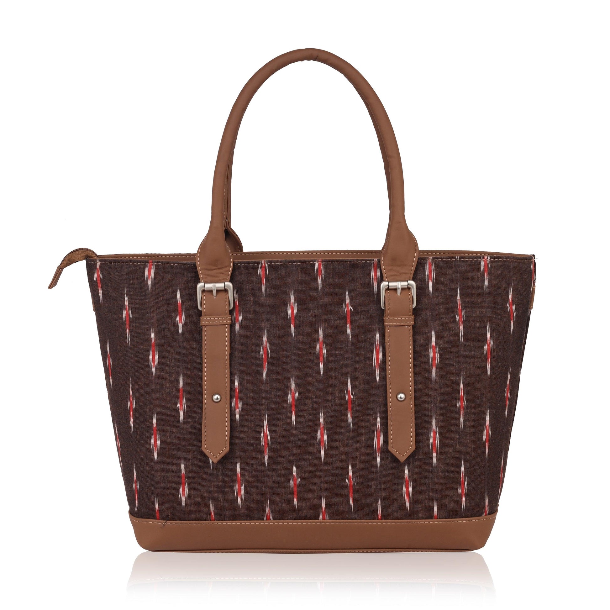 Brown Ikat Vegan Leather Tote Bag for Women - Elegant & Functional | Amic Bags - Amic