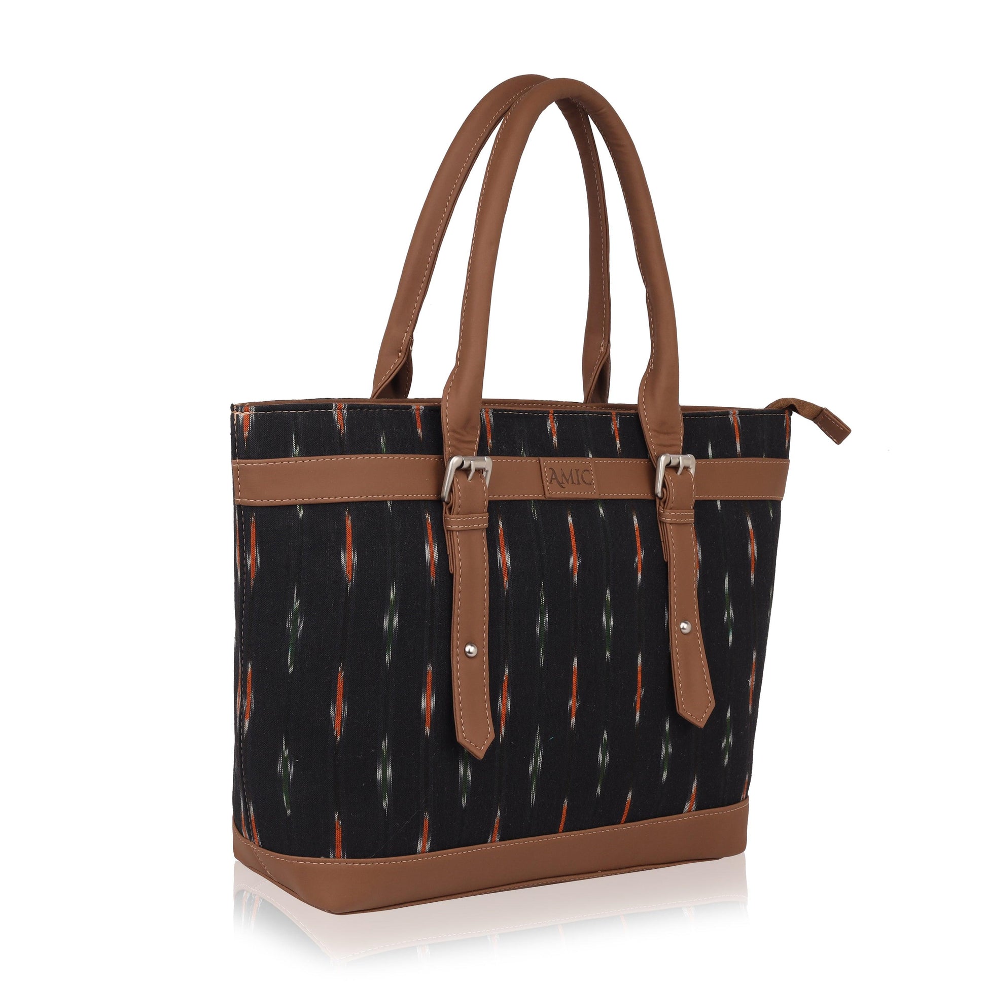 Classic Ikat Vegan Leather Tote Bag for Women - Stylish & Functional | Amic Bags - Amic