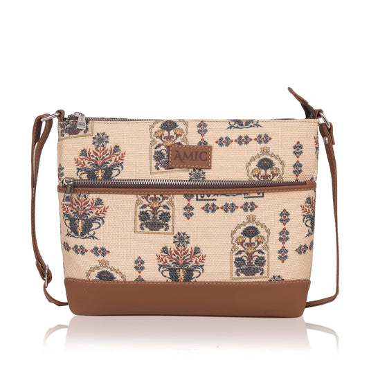 Stylish Beige Printed Side Shoulder Bag | AMIC - Amic