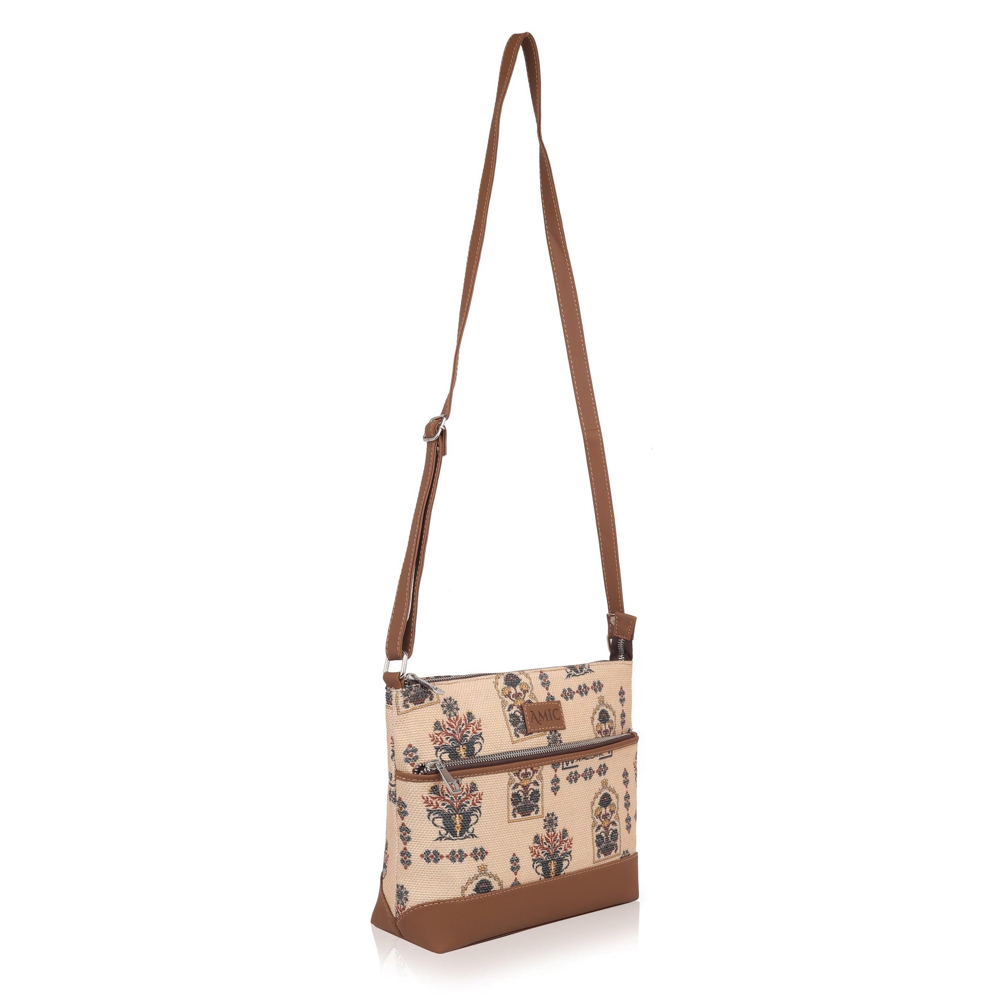 Stylish Beige Printed Side Shoulder Bag | AMIC - Amic