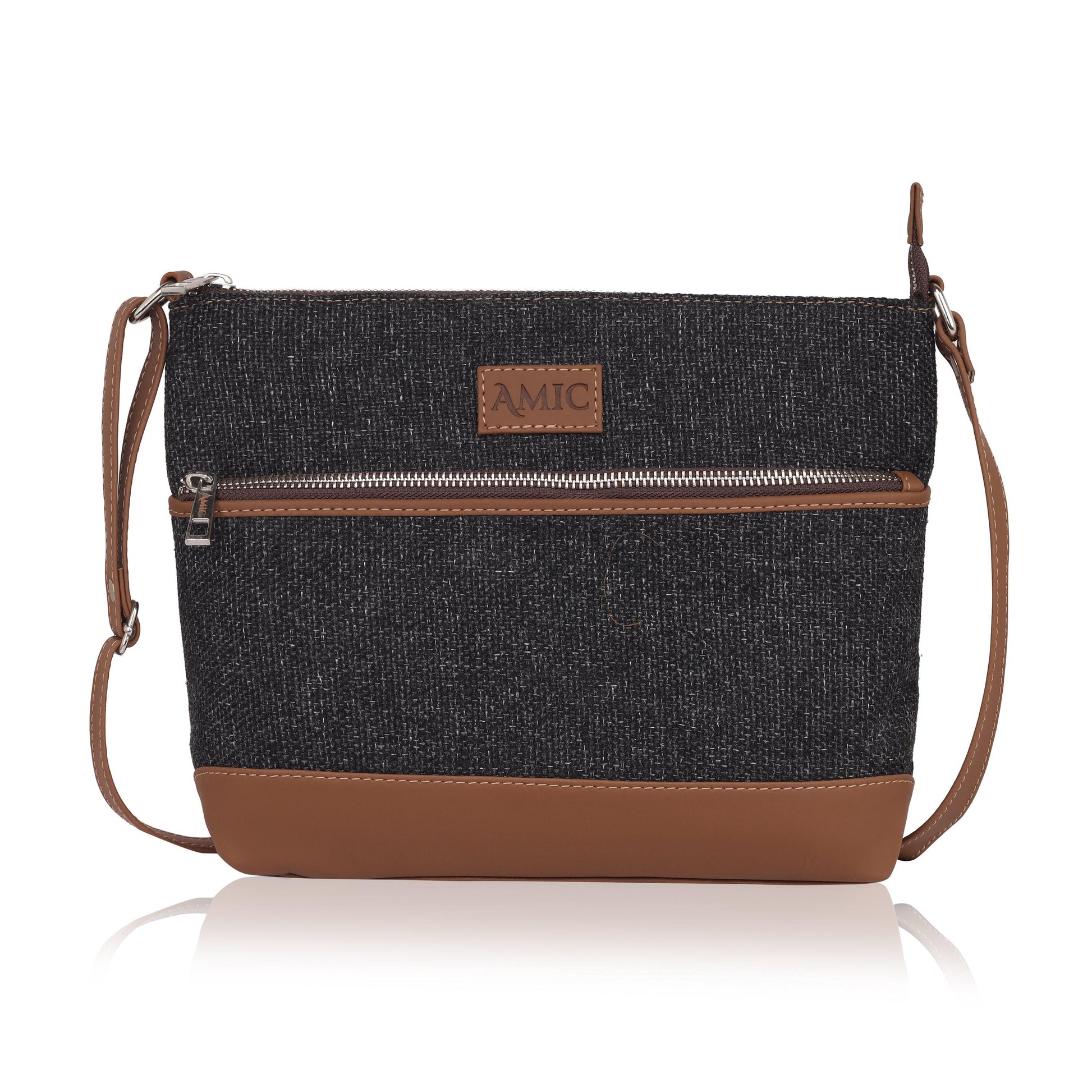 Amic Charcoal Textured Side Shoulder Bag - Amic