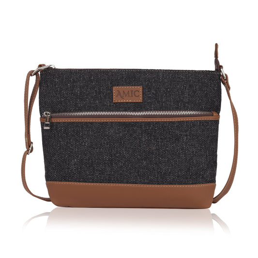 Amic Charcoal Textured Side Shoulder Bag - Amic