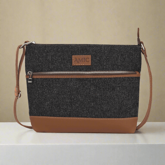 Amic Charcoal Textured Side Shoulder Bag - Amic