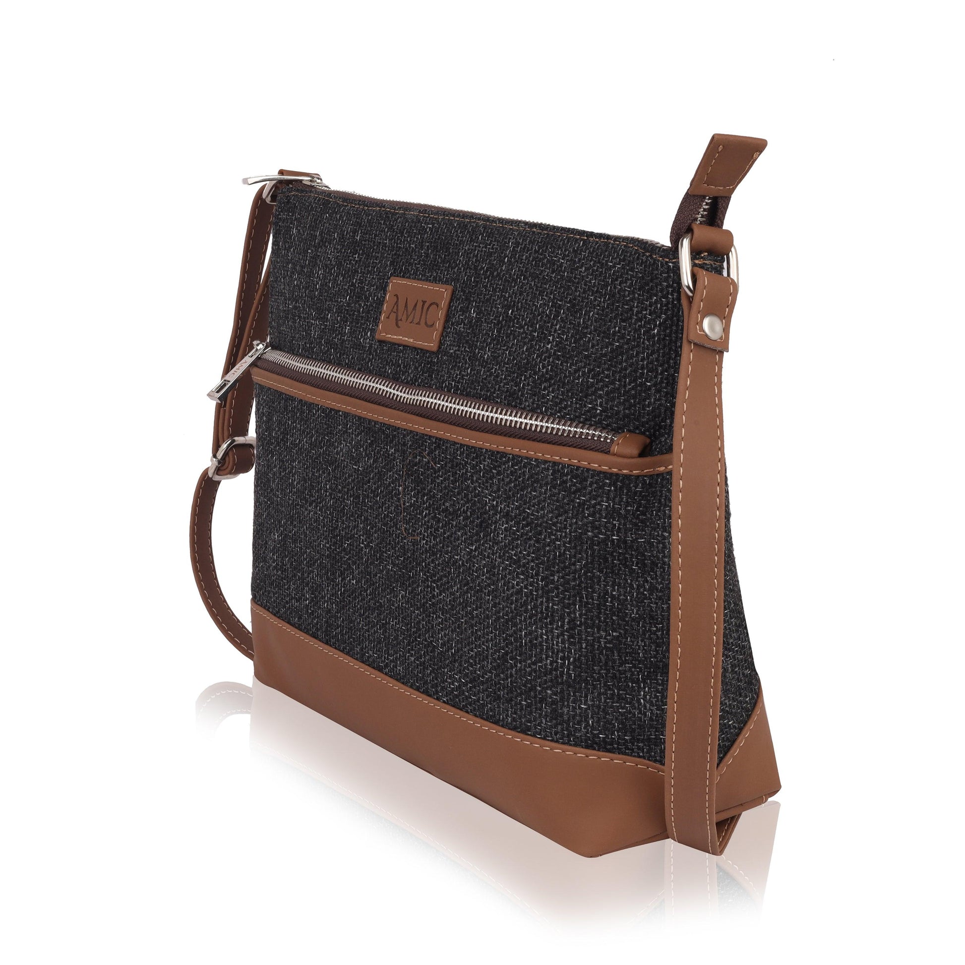 Amic Charcoal Textured Side Shoulder Bag - Amic