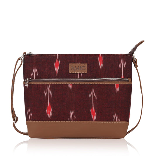 Amic Maroon Ikat Side Shoulder Bag - Amic