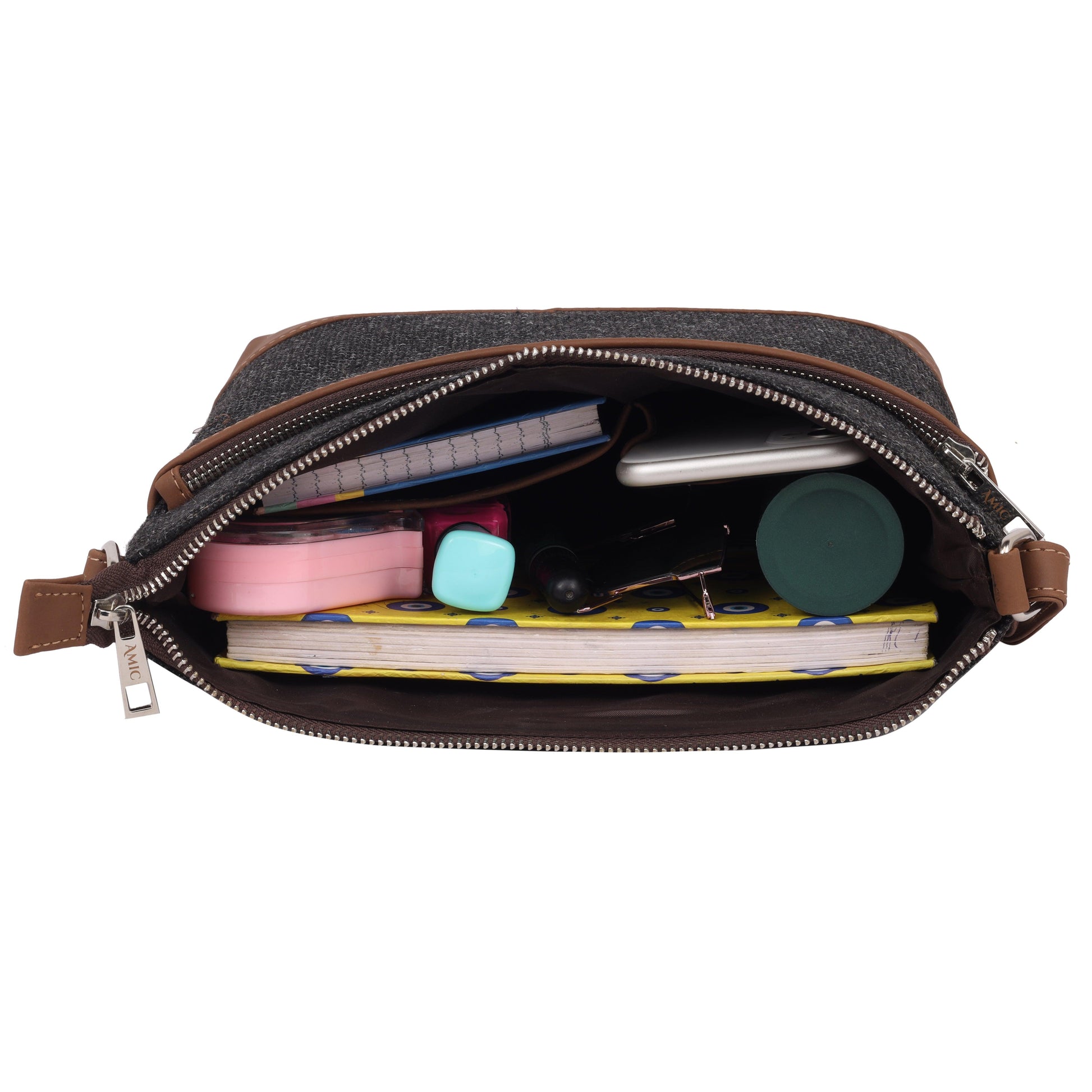 Amic Charcoal Textured Side Shoulder Bag - Amic