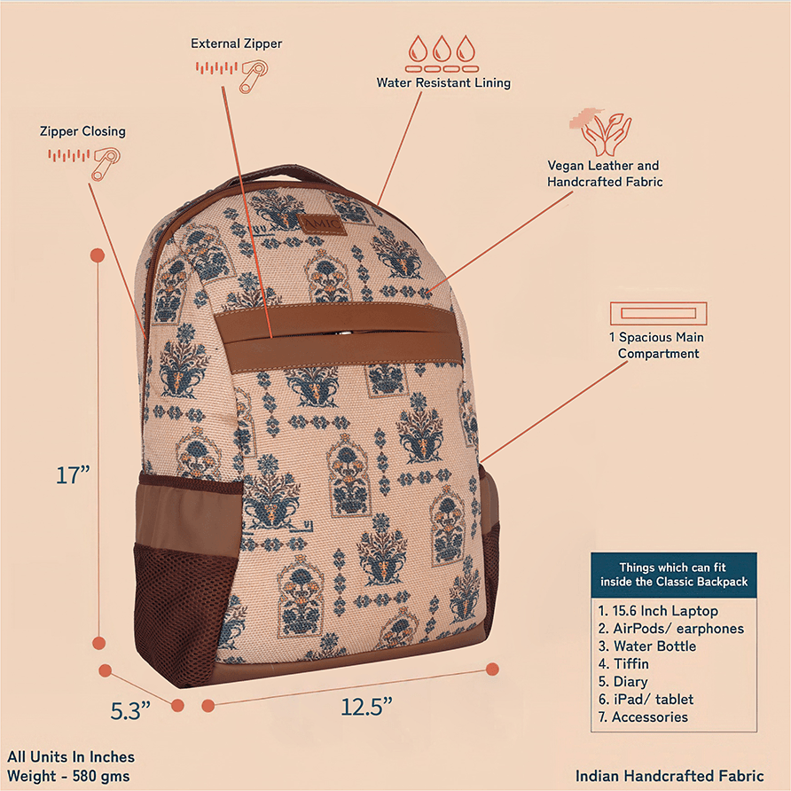 Amic Women Jute Printed Handcrafted Office, College Handbag 18 L Backpack - Amic