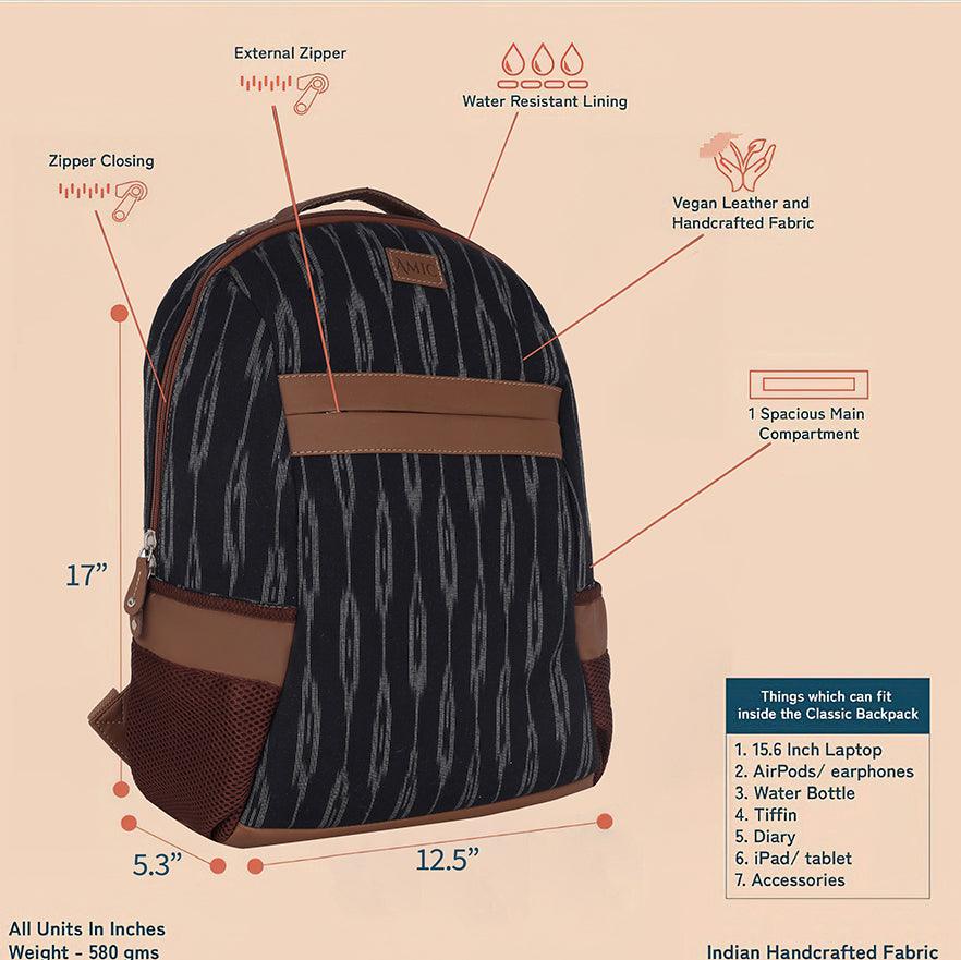 Amic Midnight Ikat Backpack – Stylish and Functional for Everyday Adventures - Amic