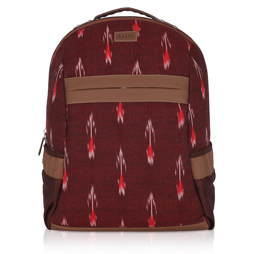 Amic Ikkat Classic Vegan Leather Laptop Backpack Jute Handcrafted Bag For Women 30 L Backpack - Amic