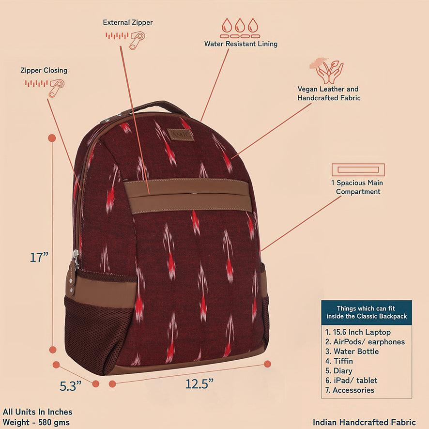 Amic Ikkat Classic Vegan Leather Laptop Backpack Jute Handcrafted Bag For Women 30 L Backpack - Amic
