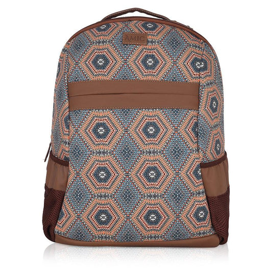 Amic Fabric Print Luxury Vegan Leather Laptop Backpack Jute Handcrafted Bag For Women 30 L Backpack - Amic