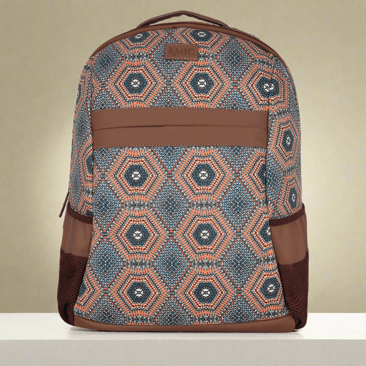 Amic Fabric Print Luxury Vegan Leather Laptop Backpack Jute Handcrafted Bag For Women 30 L Backpack - Amic