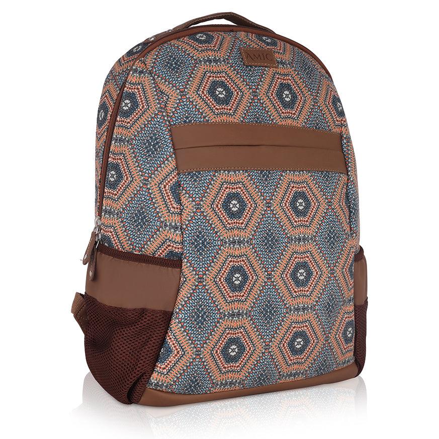 Amic Fabric Print Luxury Vegan Leather Laptop Backpack Jute Handcrafted Bag For Women 30 L Backpack - Amic
