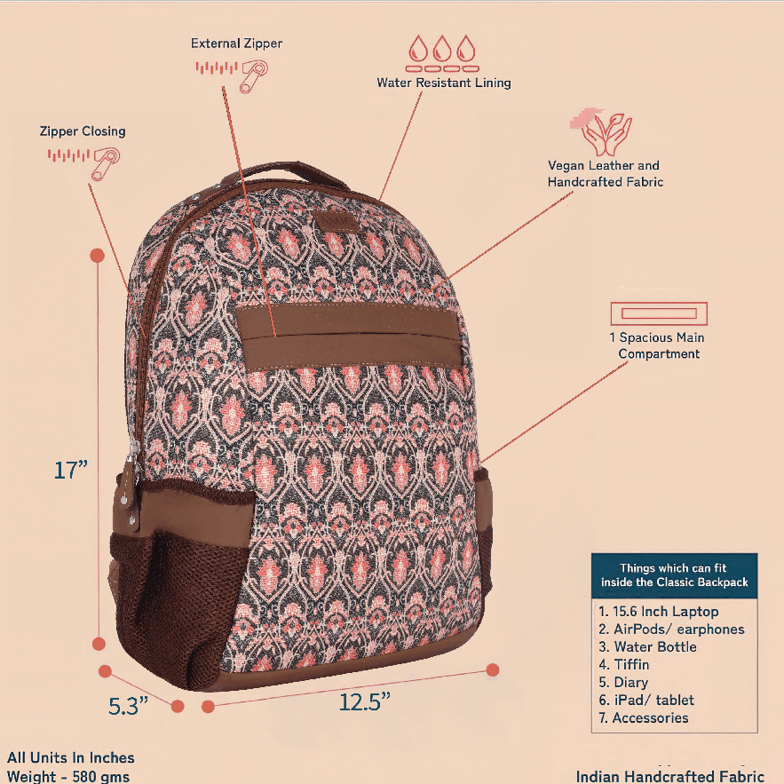 Amic Laptop Backpack Women Jute Handcrafted Chromoscope Classic Backpack 18 L Backpack - Amic