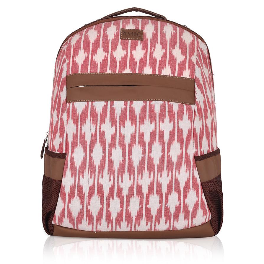 Amic Kashmiri Pink Vegan Leather Laptop Backpack Jute Handcrafted Bag For Women 30 L Backpack - Amic