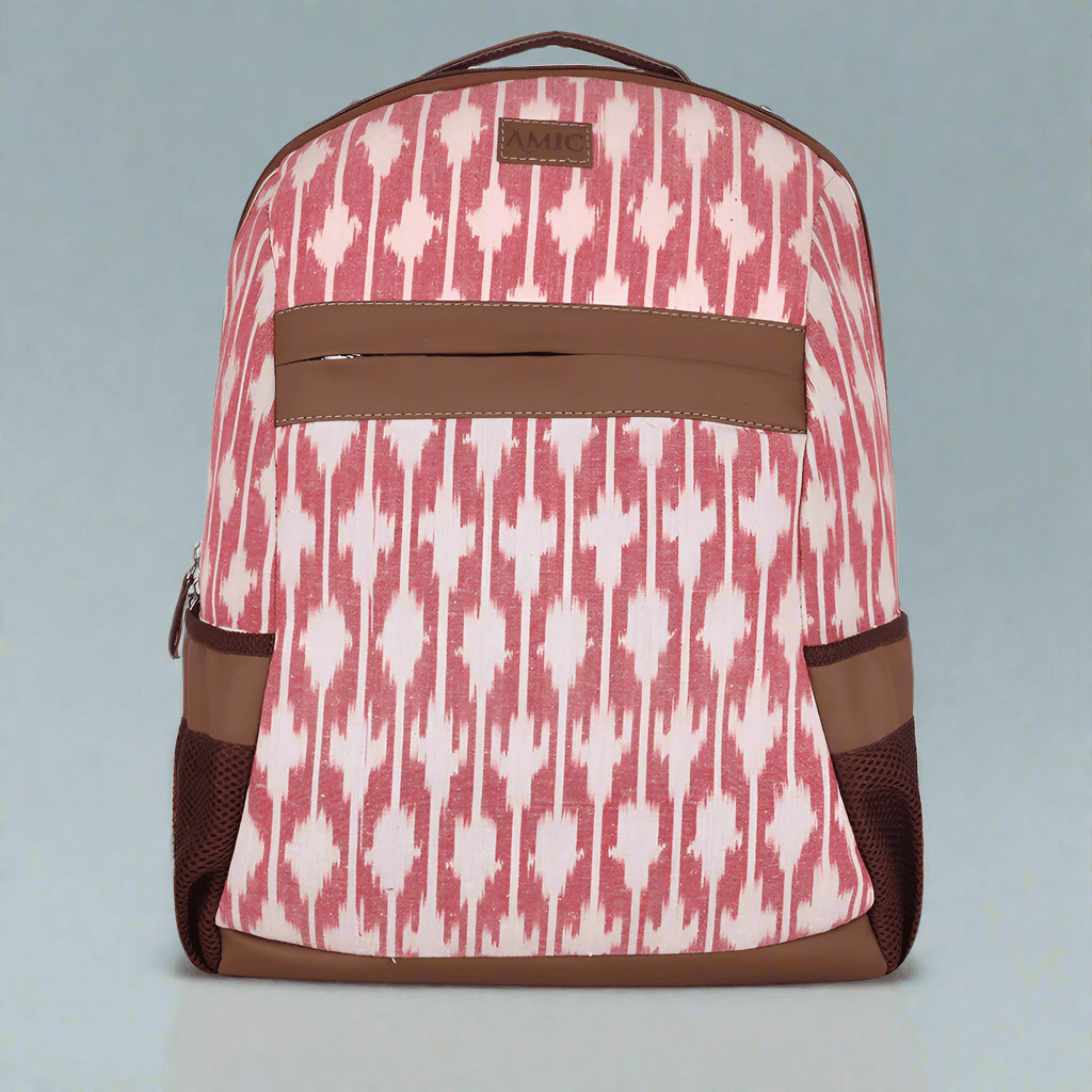 Amic Kashmiri Pink Vegan Leather Laptop Backpack Jute Handcrafted Bag For Women 30 L Backpack - Amic