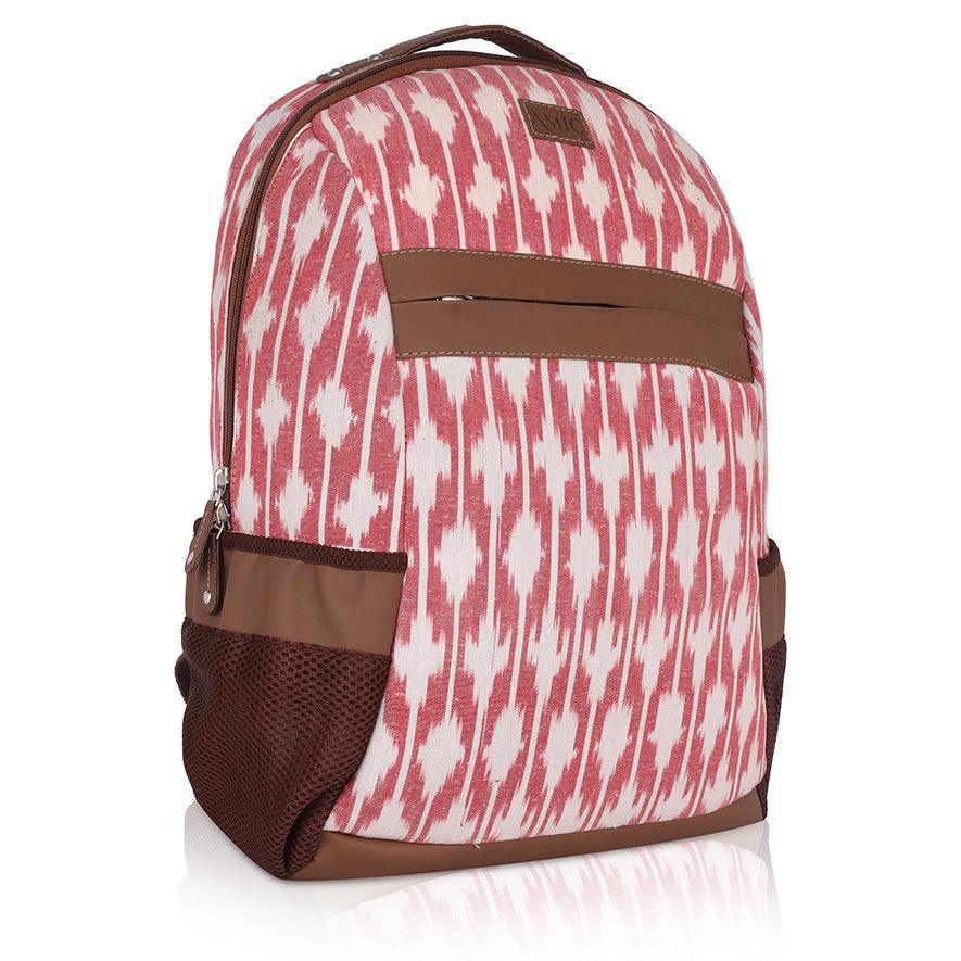 Amic Kashmiri Pink Vegan Leather Laptop Backpack Jute Handcrafted Bag For Women 30 L Backpack - Amic