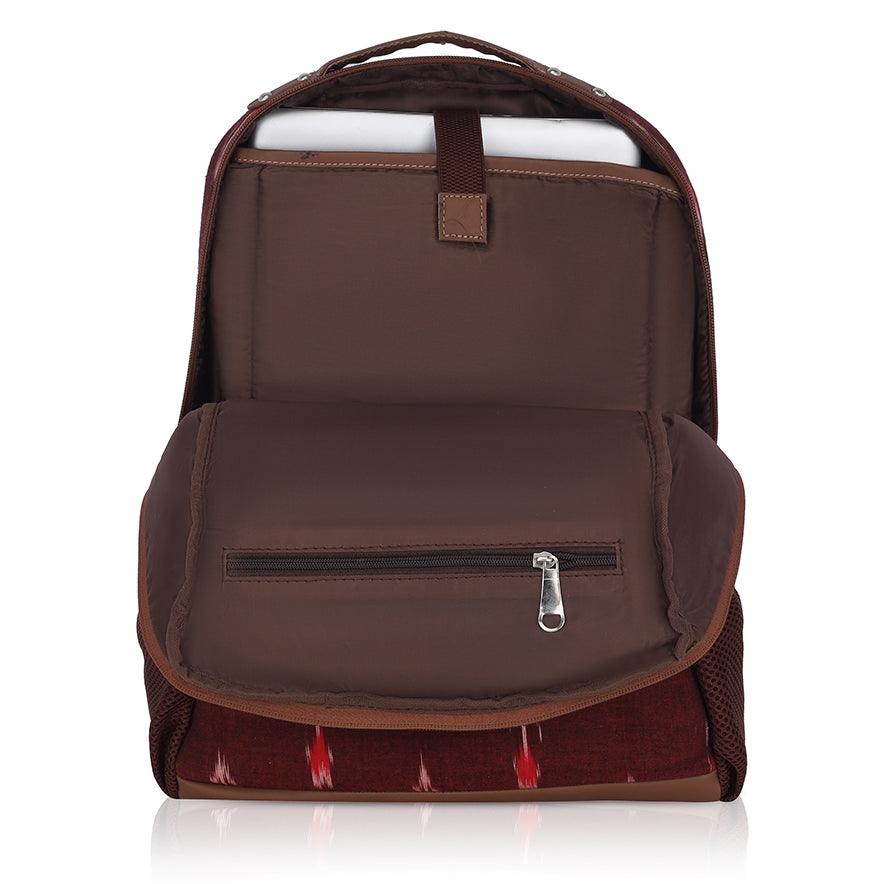 Amic Ikkat Classic Vegan Leather Laptop Backpack Jute Handcrafted Bag For Women 30 L Backpack - Amic