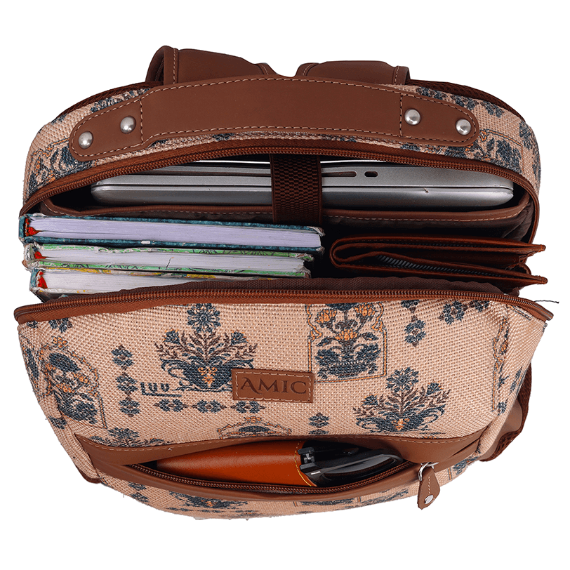 Amic Women Jute Printed Handcrafted Office, College Handbag 18 L Backpack - Amic