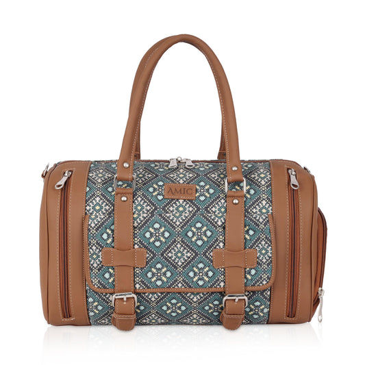 Amic Jute Printed Handcrafted Travel Bag, Luggage Shoulder Bag Duffel Without Wheels - Amic