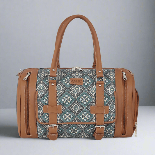 Amic Jute Printed Handcrafted Travel Bag, Luggage Shoulder Bag Duffel Without Wheels - Amic