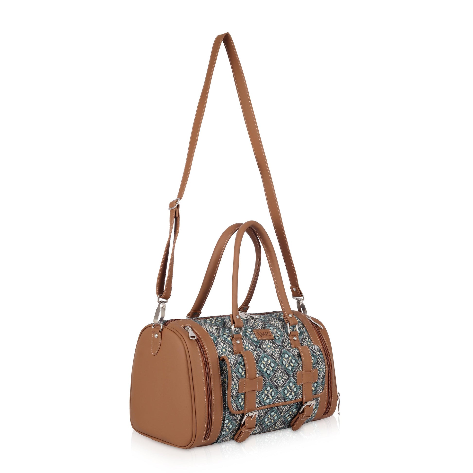 Amic Jute Printed Handcrafted Travel Bag, Luggage Shoulder Bag Duffel Without Wheels - Amic