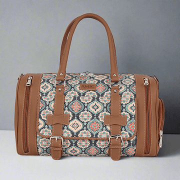 Amic Floral Blue Duffle Bag – Vibrant Vegan Leather Travel Companion - Amic