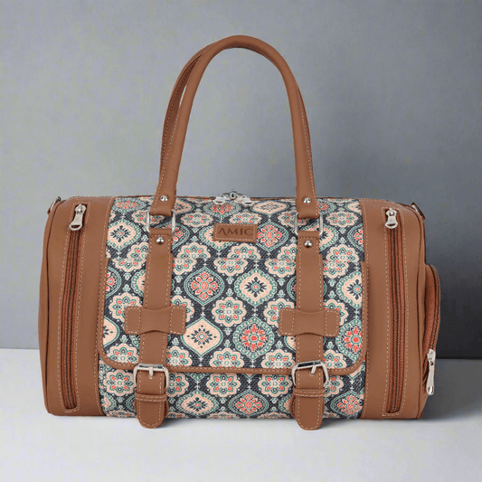 Amic Floral Blue Duffle Bag – Vibrant Vegan Leather Travel Companion - Amic
