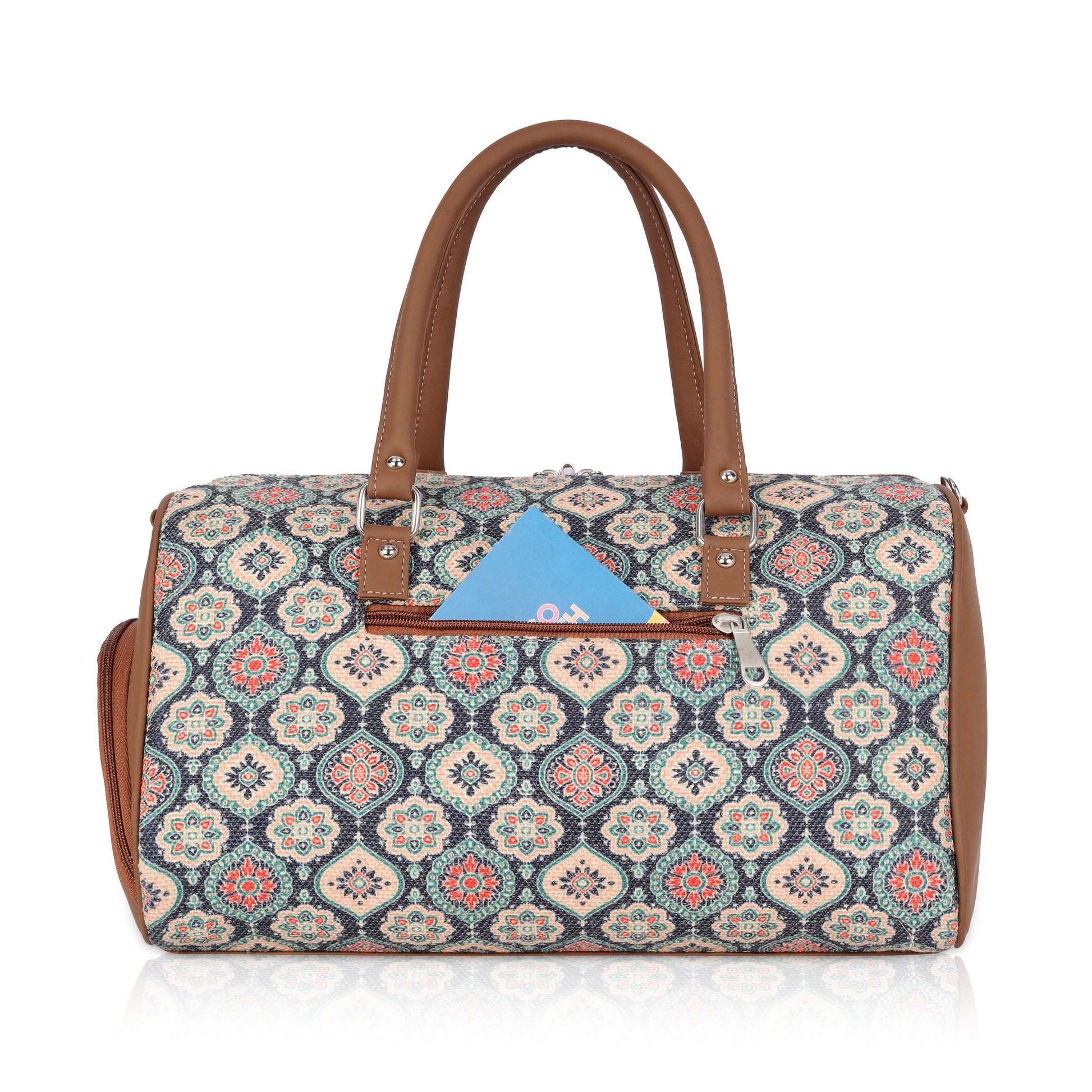 Amic Floral Blue Duffle Bag – Vibrant Vegan Leather Travel Companion - Amic