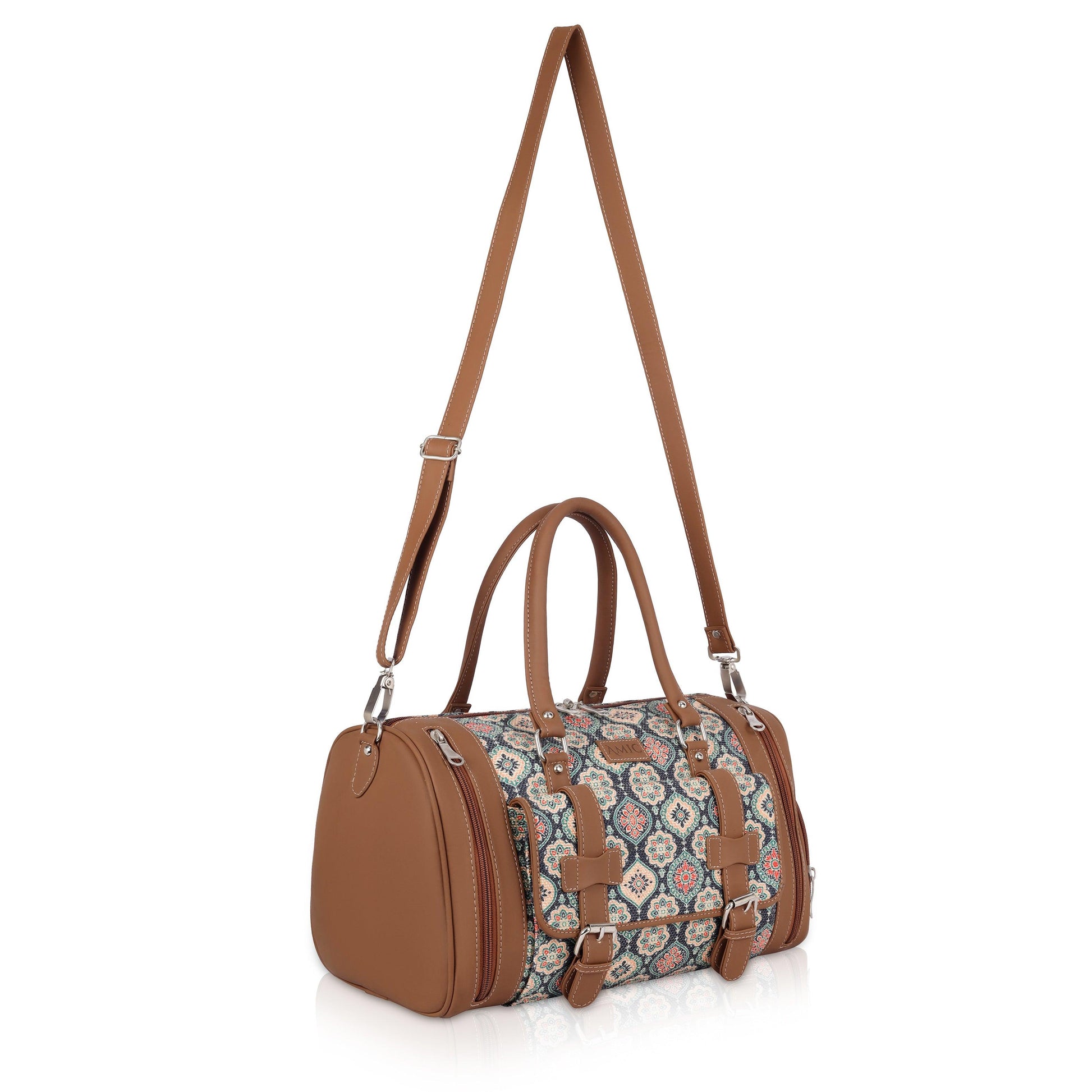 Amic Floral Blue Duffle Bag – Vibrant Vegan Leather Travel Companion - Amic