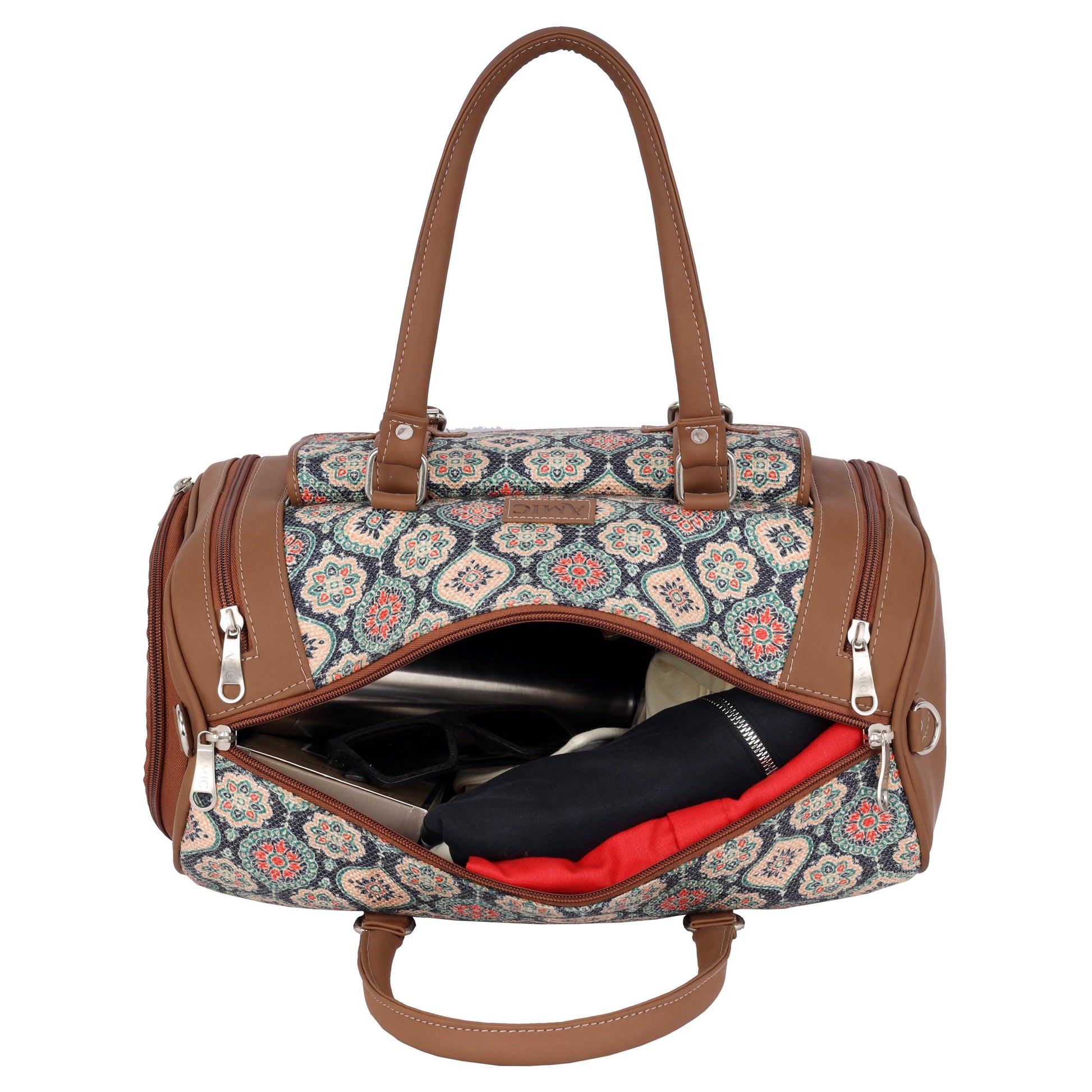 Amic Floral Blue Duffle Bag – Vibrant Vegan Leather Travel Companion - Amic