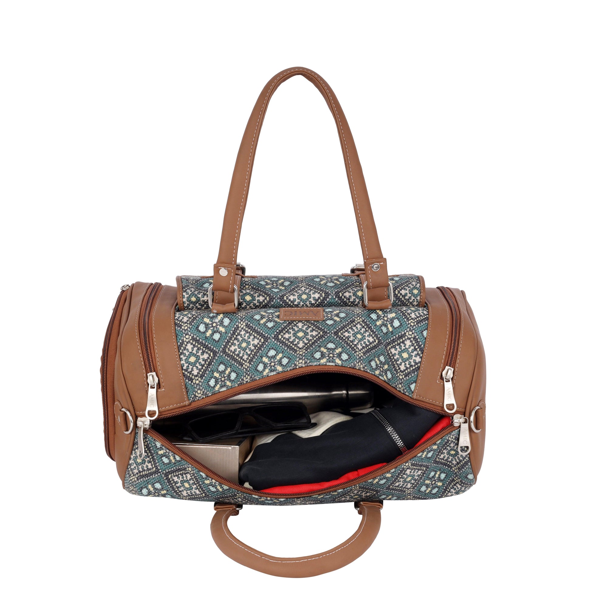 Amic Jute Printed Handcrafted Travel Bag, Luggage Shoulder Bag Duffel Without Wheels - Amic