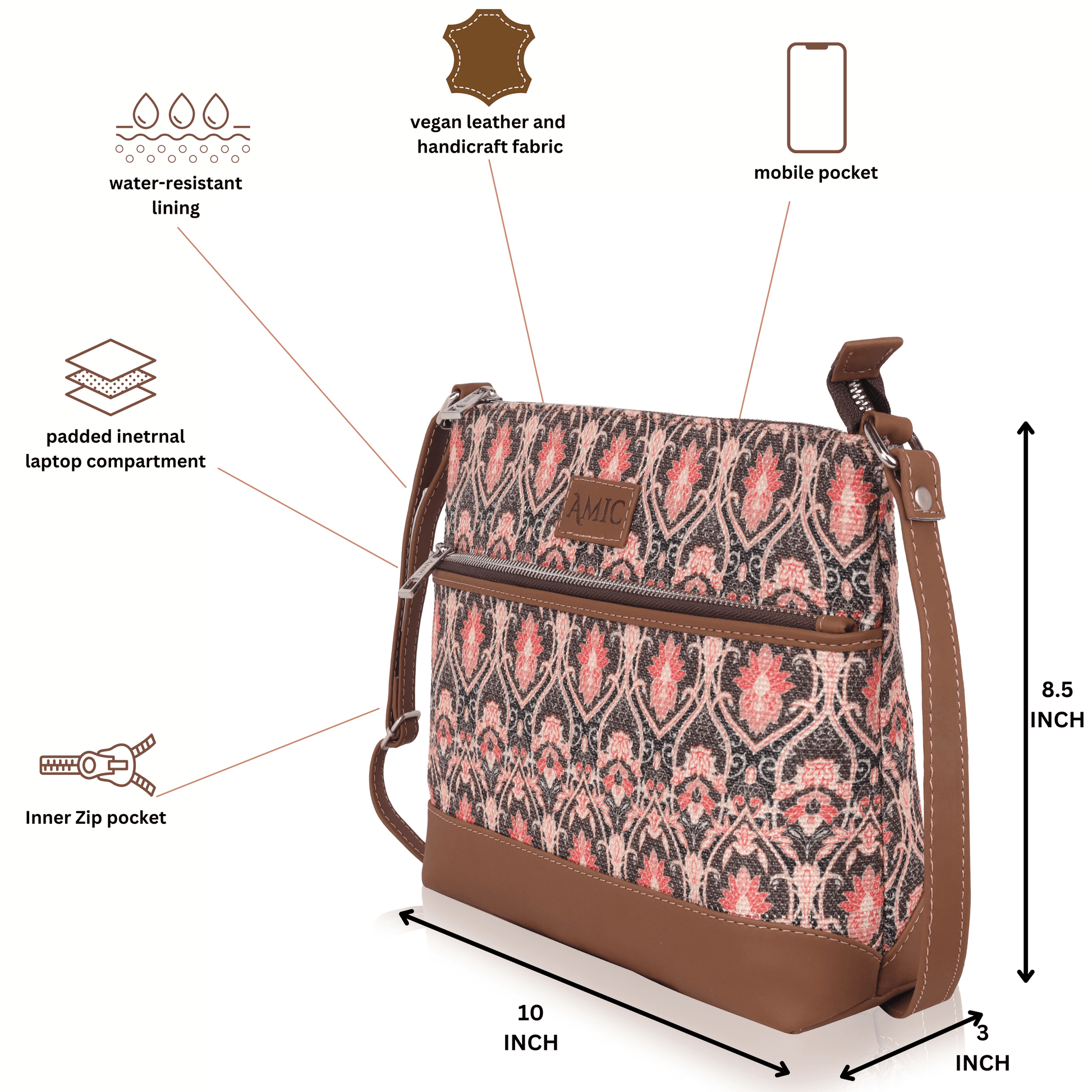 Trendy Pink Side Shoulder Bag with Floral Accents | AMIC - Amic