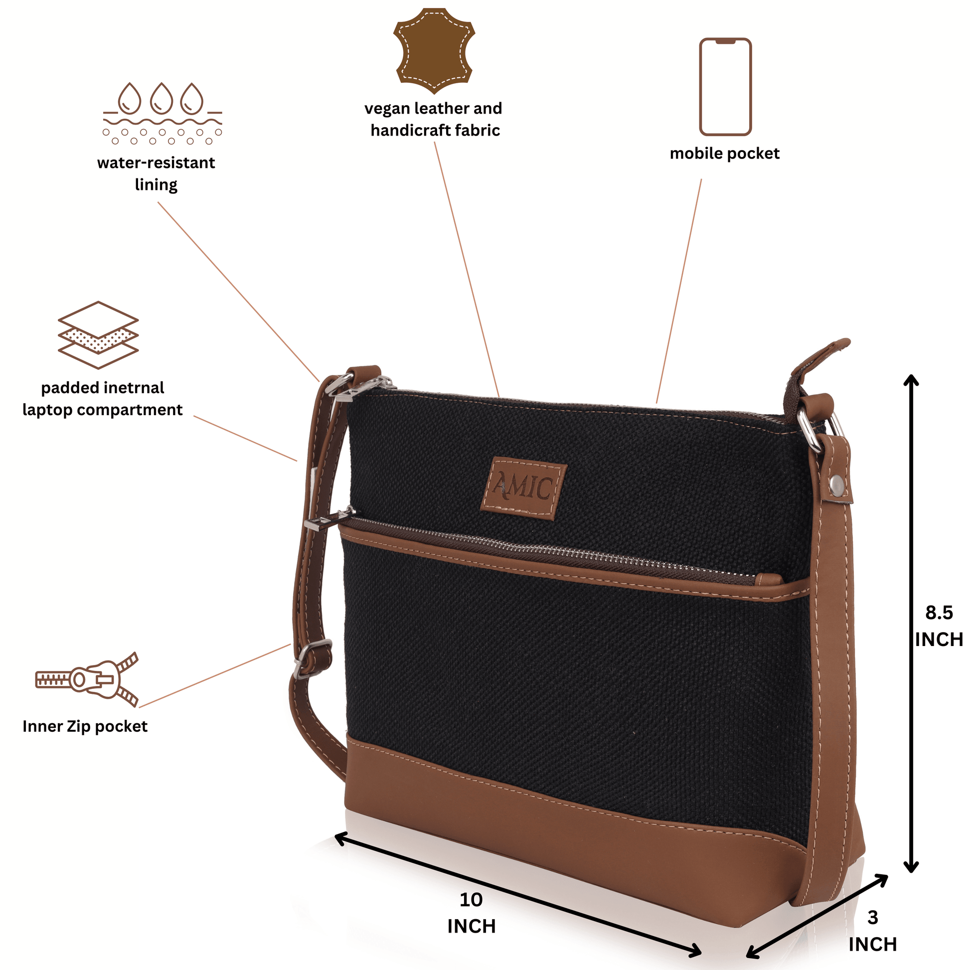 Amic Classic Black Side Shoulder Bag - Amic