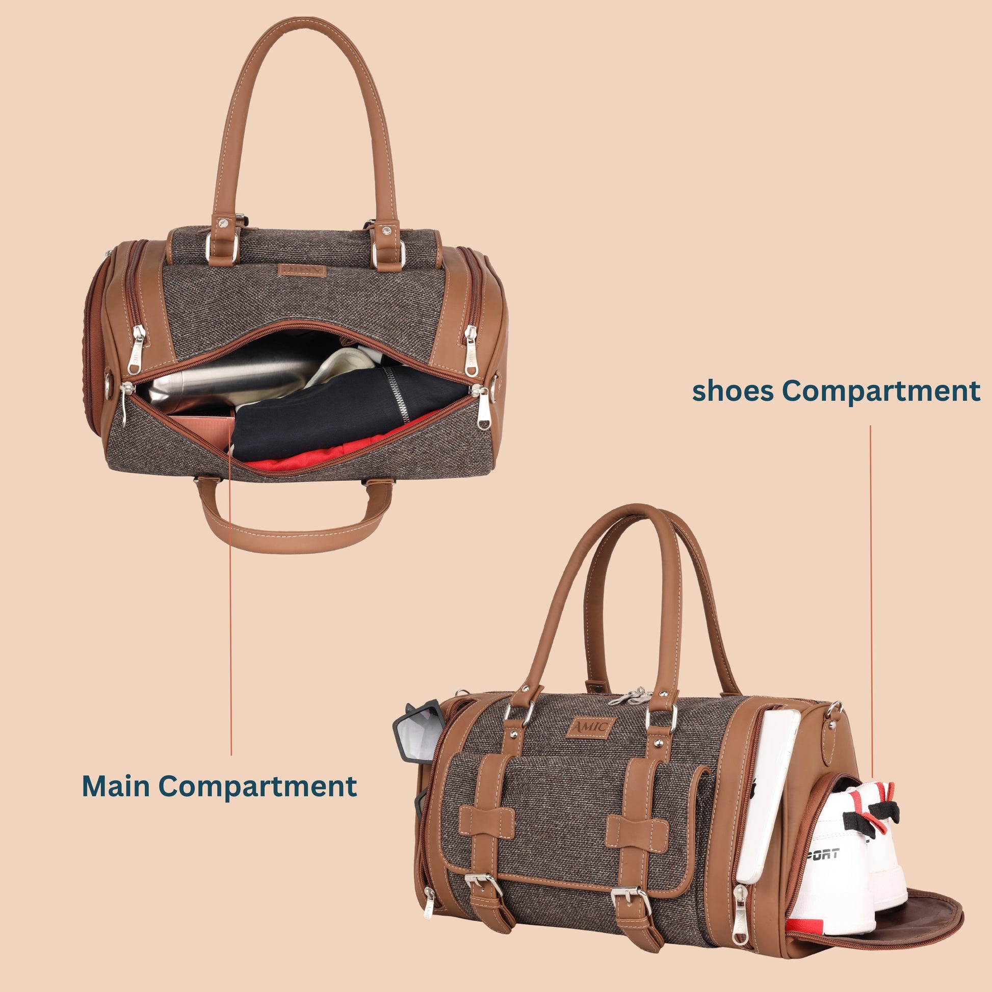 Amic Brown Classic Duffle - Amic