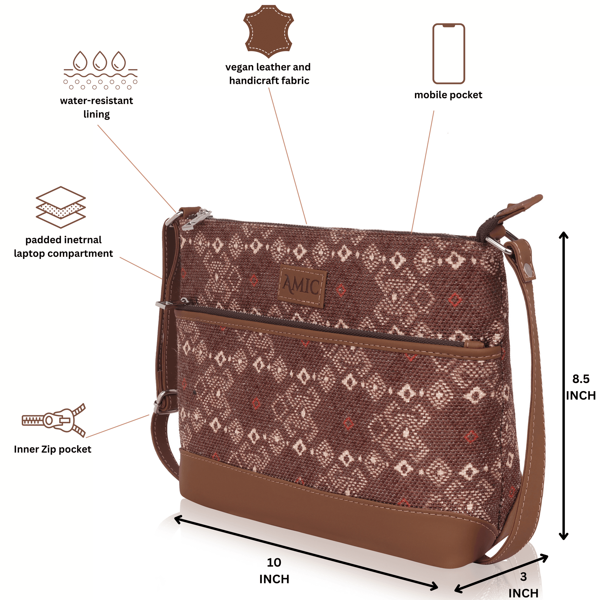 Elegant Brown Printed Side Shoulder Bag | AMIC - Amic