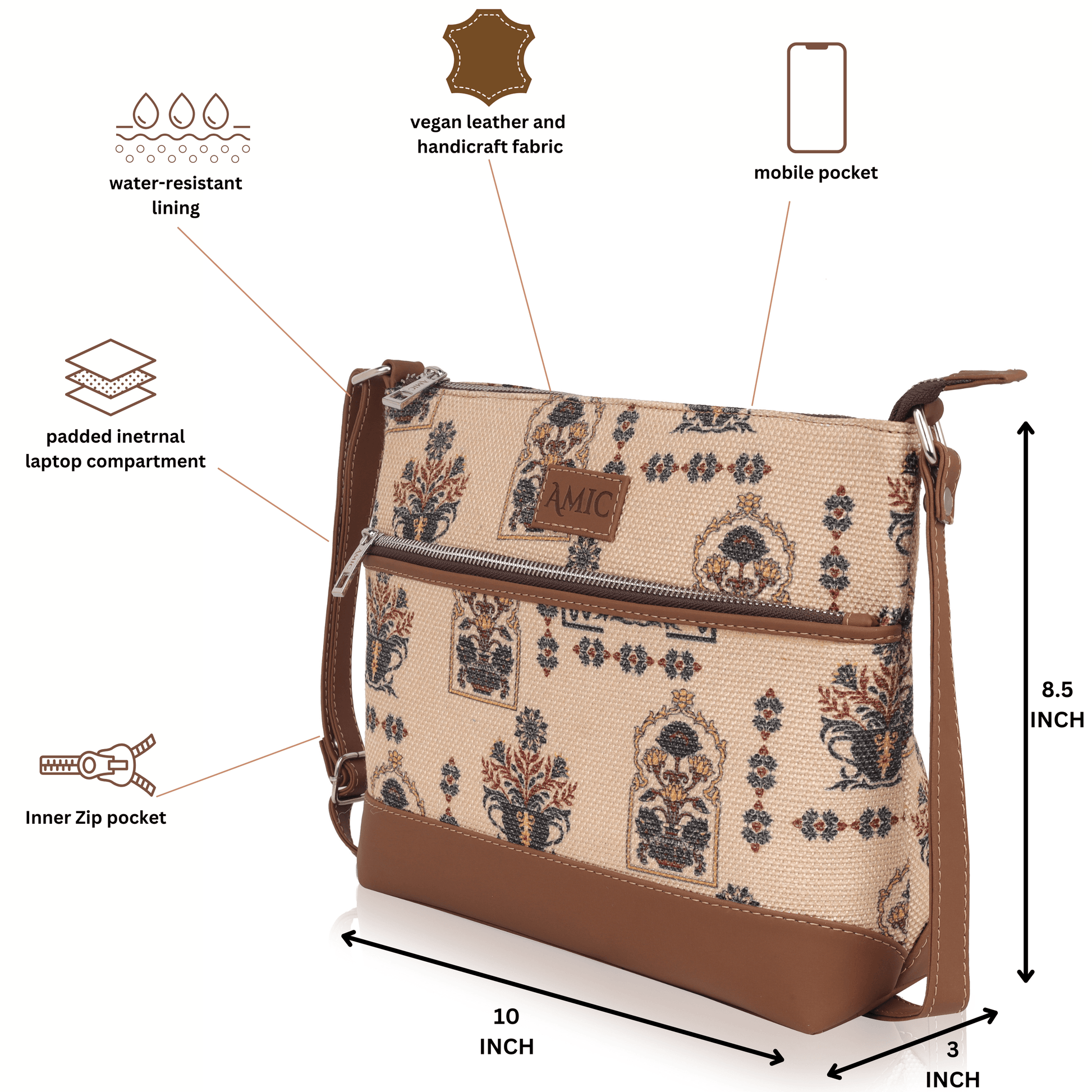 Stylish Beige Printed Side Shoulder Bag | AMIC - Amic
