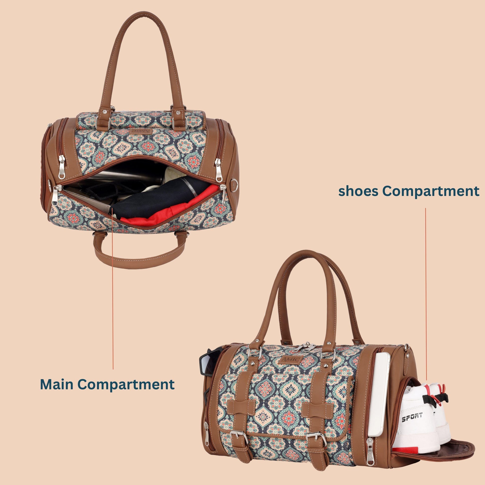 Amic Floral Blue Duffle Bag – Vibrant Vegan Leather Travel Companion - Amic