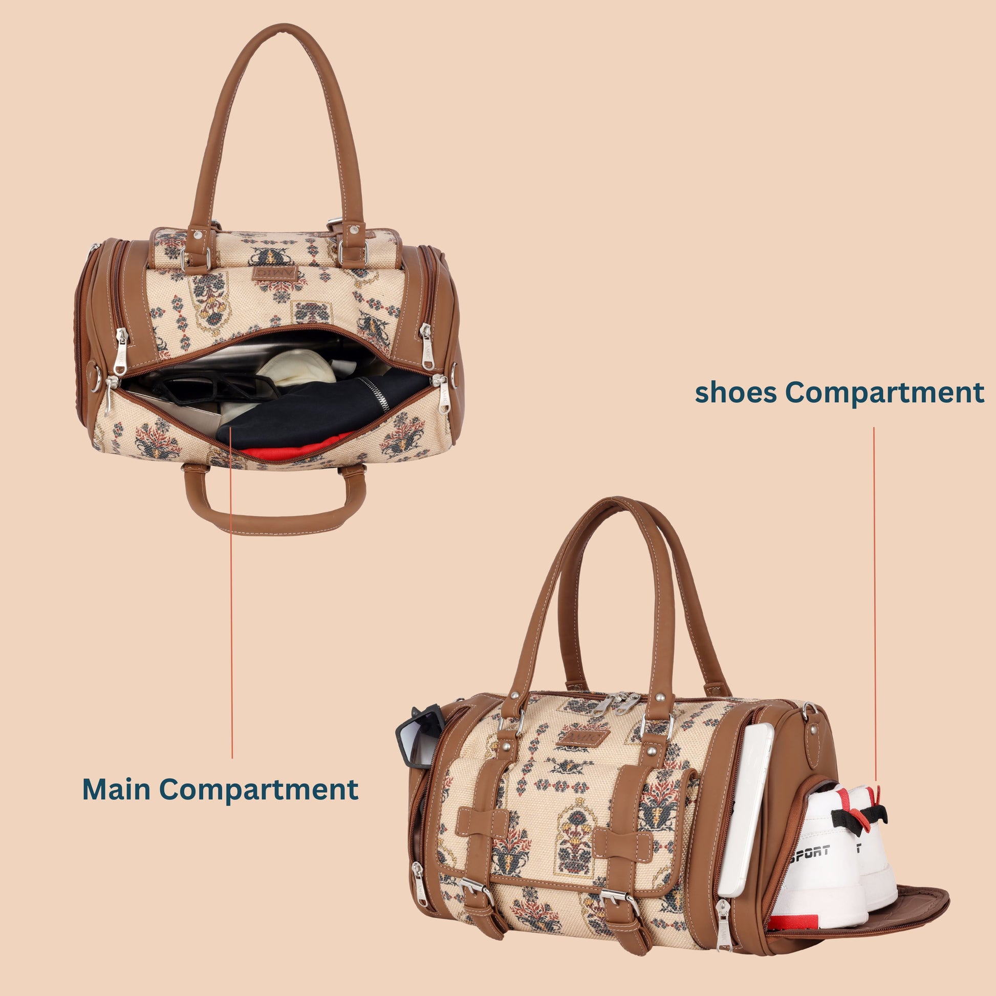 Amic Weekender Travel Duffle Bag with Separate Shoe/Laundry Compartment for Women Duffel Without Wheels - Amic