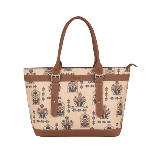 AMIC Women's Vegan Leather Jute Handcrafted Side Tote Bag and Handbag for Office and College Use - Amic