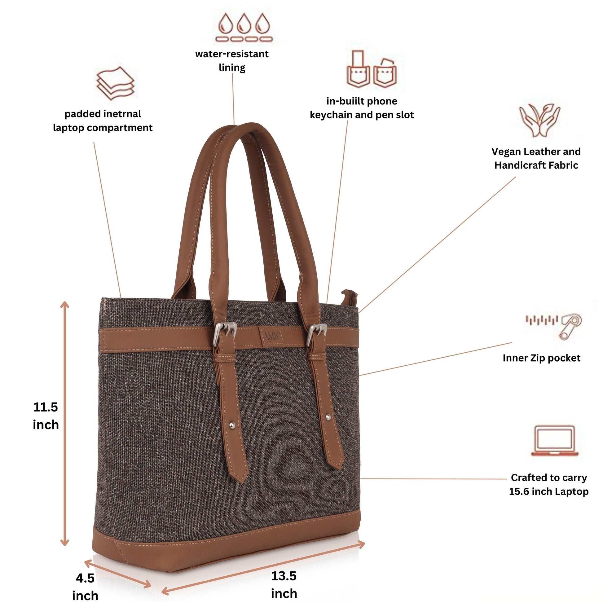Classic Vegan Leather Tote Bag for Women - Charcoal Grey | Amic Bags - Amic