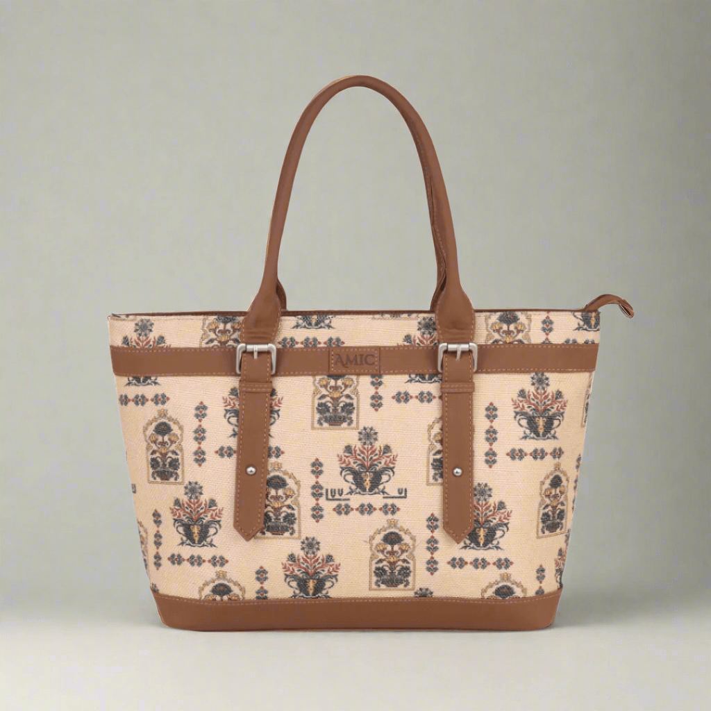 AMIC Women's Vegan Leather Jute Handcrafted Side Tote Bag and Handbag for Office and College Use - Amic