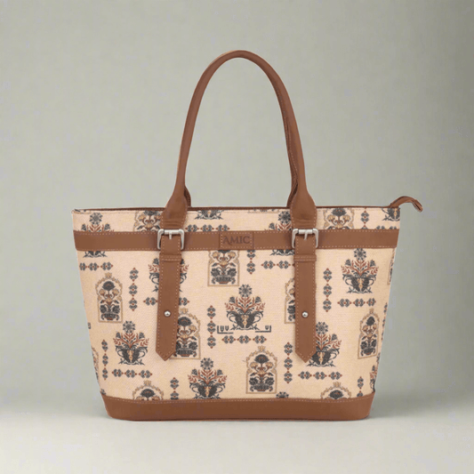 AMIC Women's Vegan Leather Jute Handcrafted Side Tote Bag and Handbag for Office and College Use - Amic