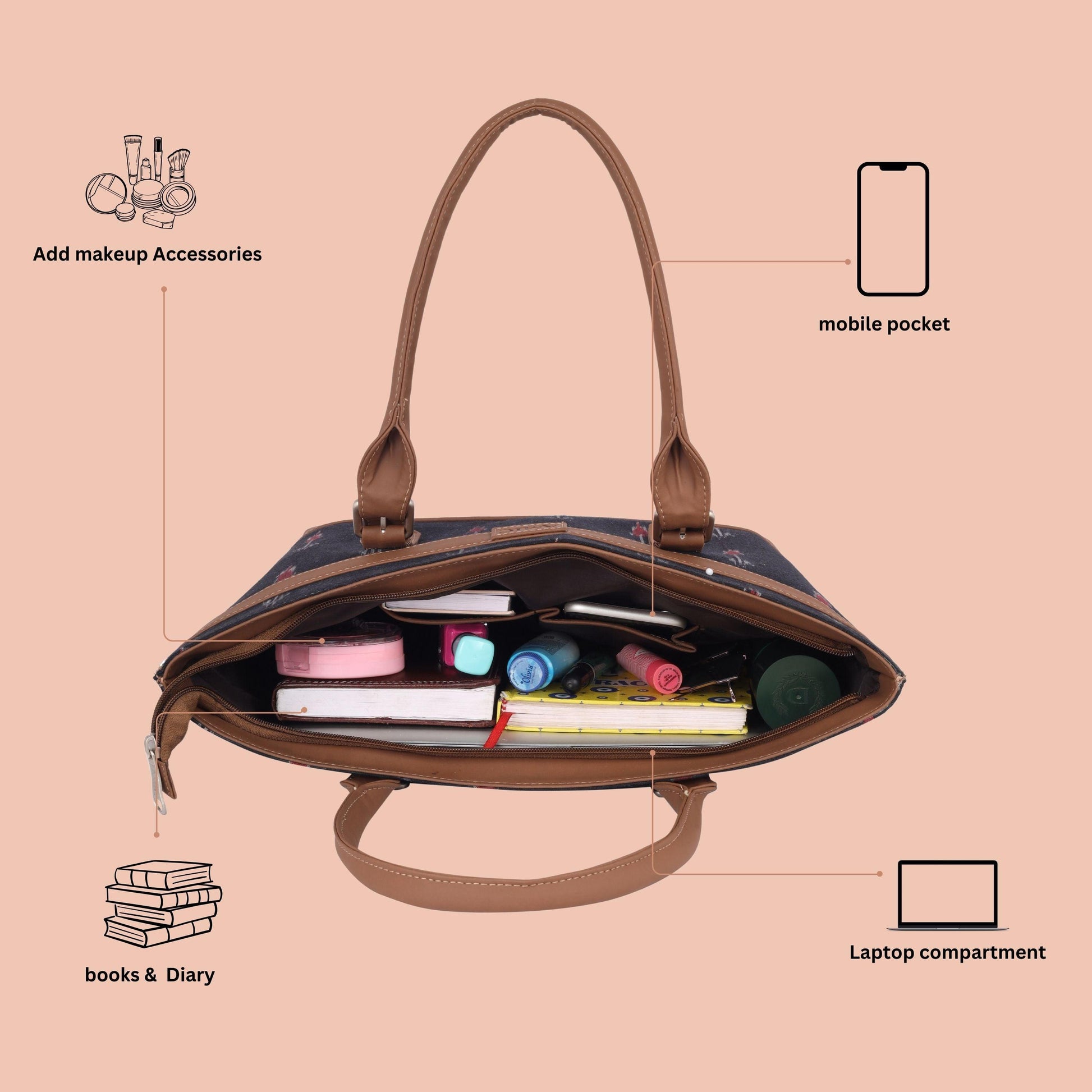 Classic Ikat Vegan Leather Tote Bag for Women - Stylish & Functional | Amic Bags - Amic