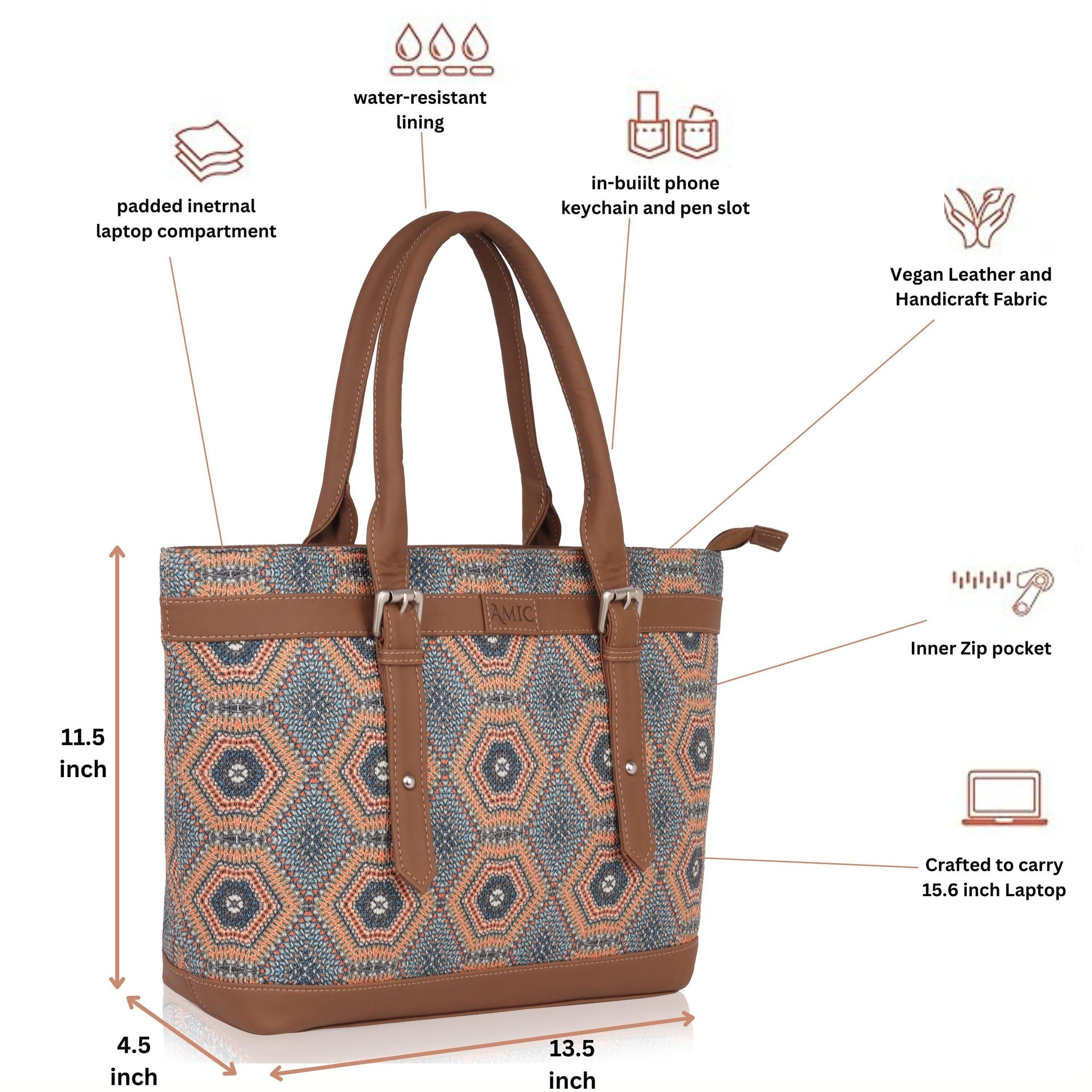 Hexagon Pattern Vegan Leather Tote Bag for Women - Elegant & Versatile | Amic Bags - Amic