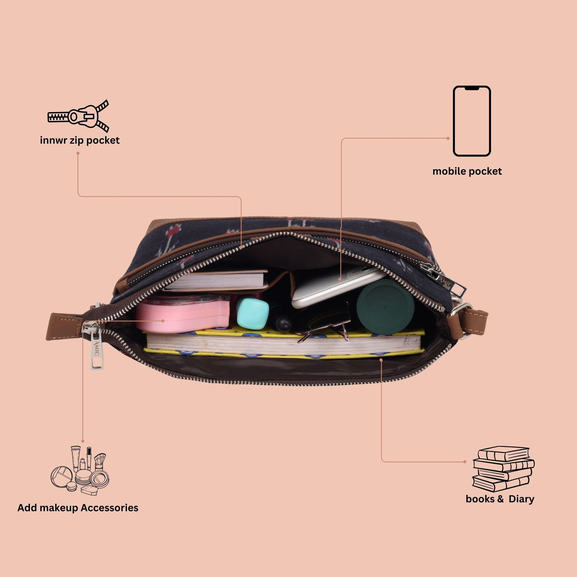 Amic Black Ikat Side Shoulder Bag - Amic