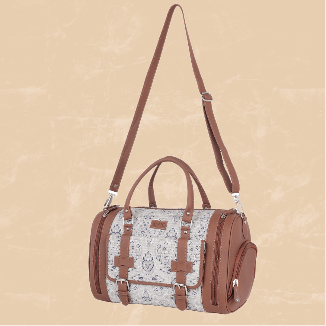 Amic Jute Printed Handcrafted Travel Bag, Luggage Shoulder Bag Duffel Without Wheels - Amic
